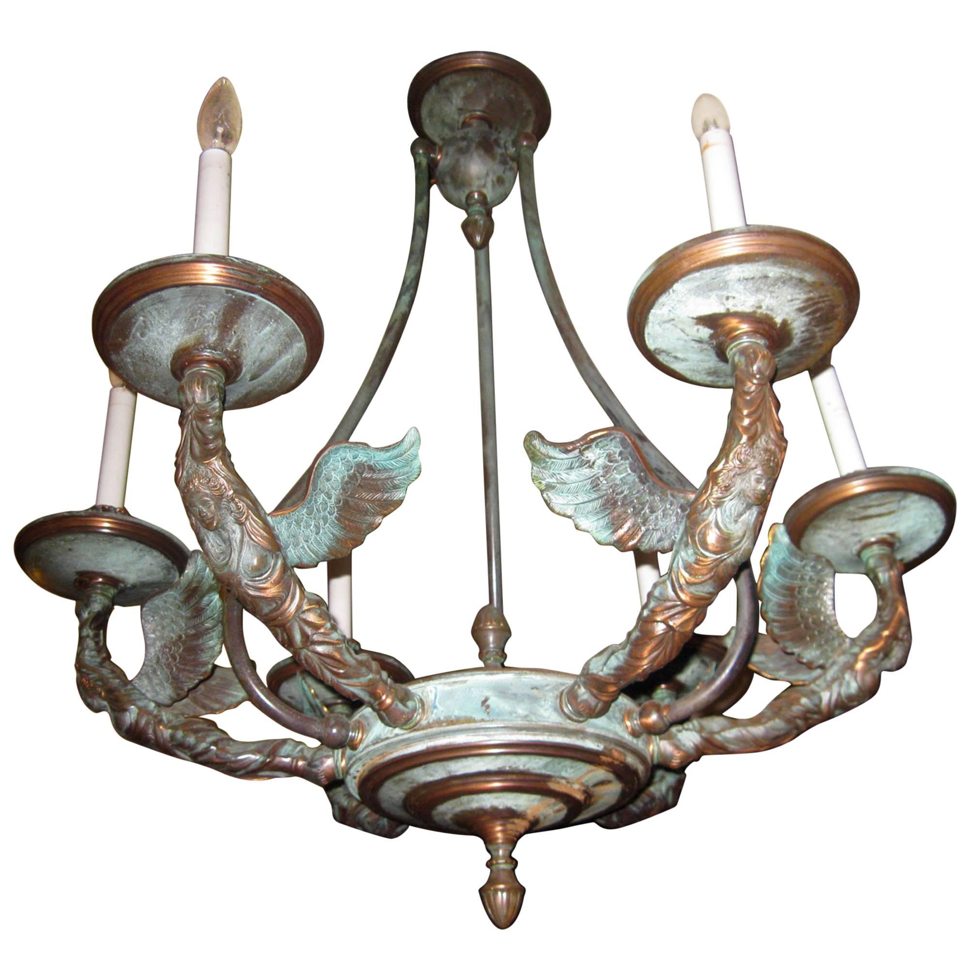 French Empire Patinated Bronze Figural Chandelier For Sale