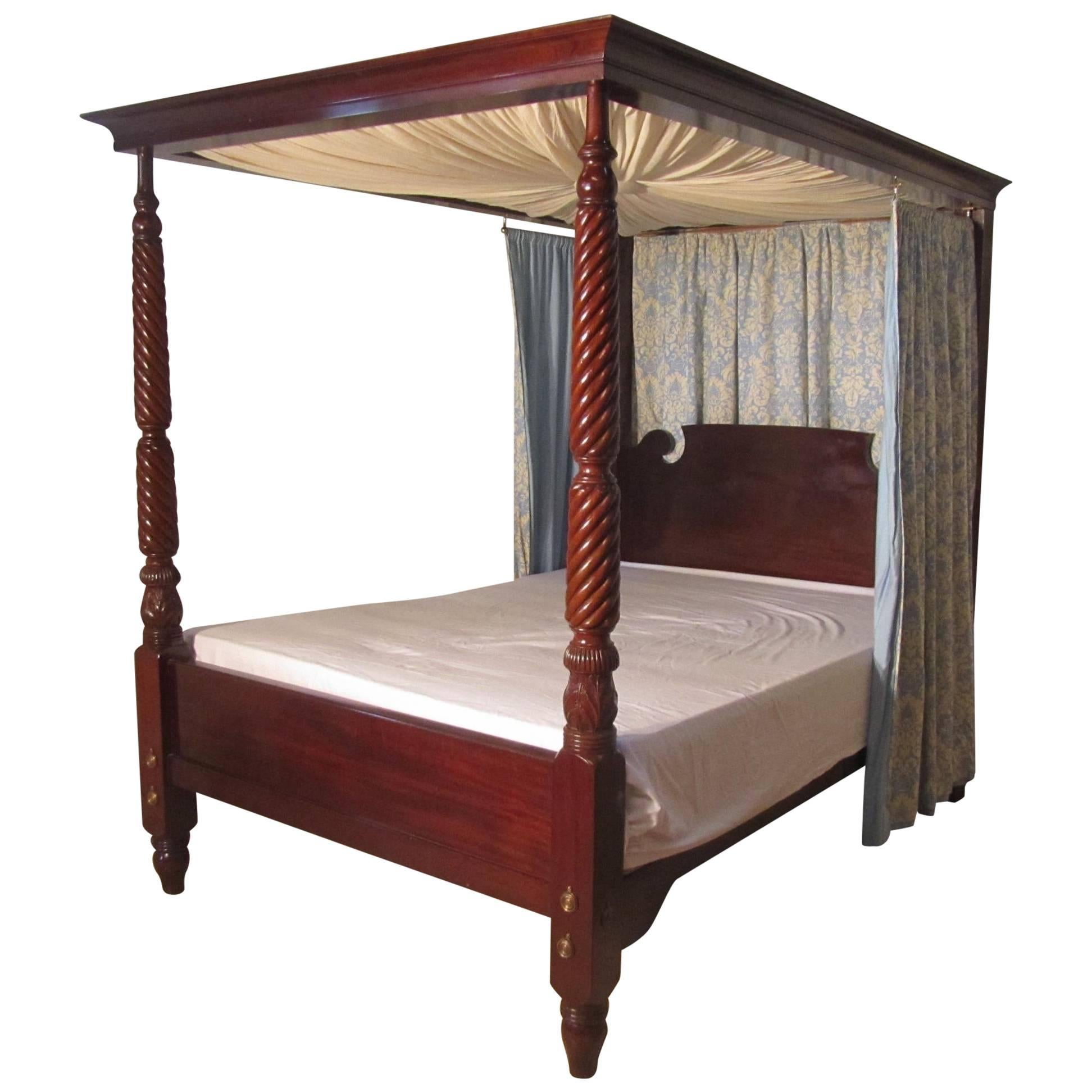 Victorian Mahogany Four-Poster Bed, Large Size with Sunburst Canopy
