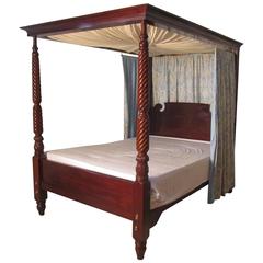 Antique Victorian Mahogany Four-Poster Bed, Large Size with Sunburst Canopy