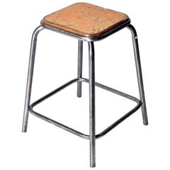 Vintage French Industrial Stool with Square Seat 9