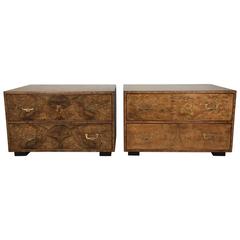 Pair of Burl Wood Campaign Style Chests by Widdicomb