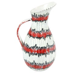 Ceramic Pitcher, Red, White and Black, circa 1950, Tall, Midcentury, Italy