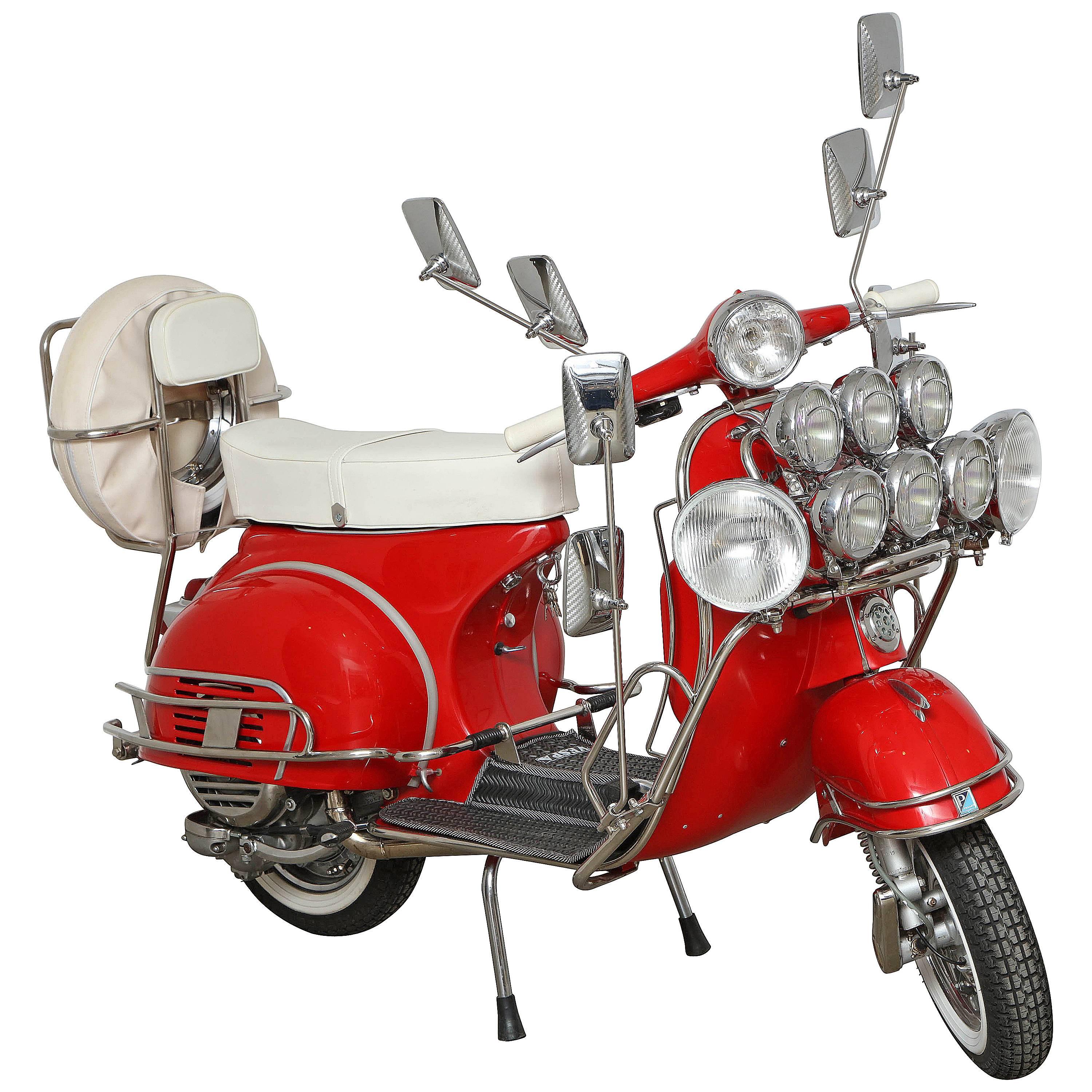 Fully Restored 1963 Red with White Leather Italian, Piaggio "Mod" Vespa