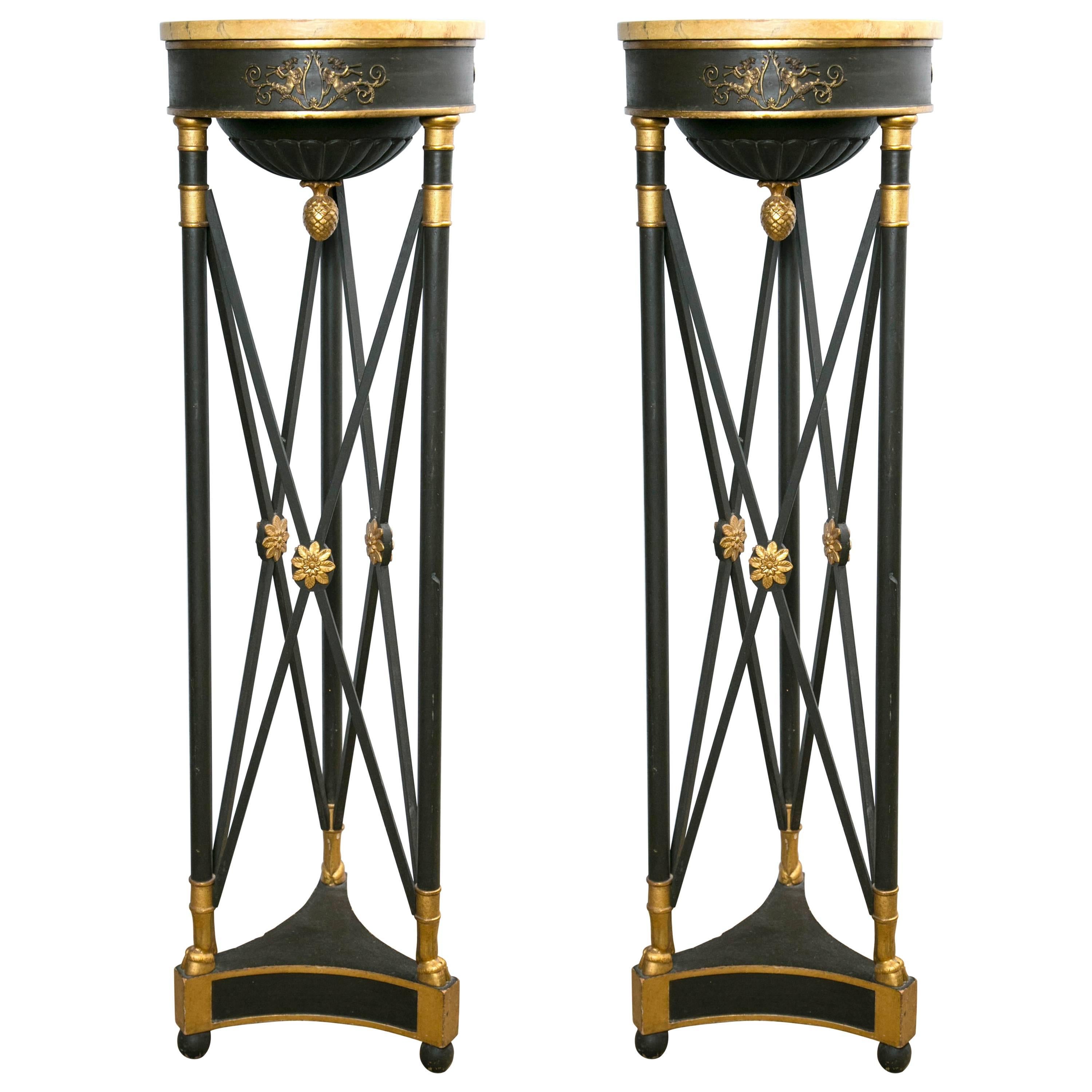 Painted and Gilded Wood Empire Style Torchiers