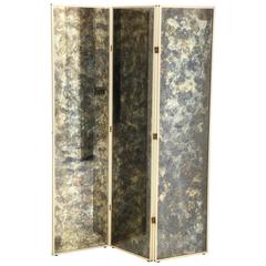 Fabulous 1940s Three-Panel Antiqued Mirror Folding Screen after Frances Elkins 1