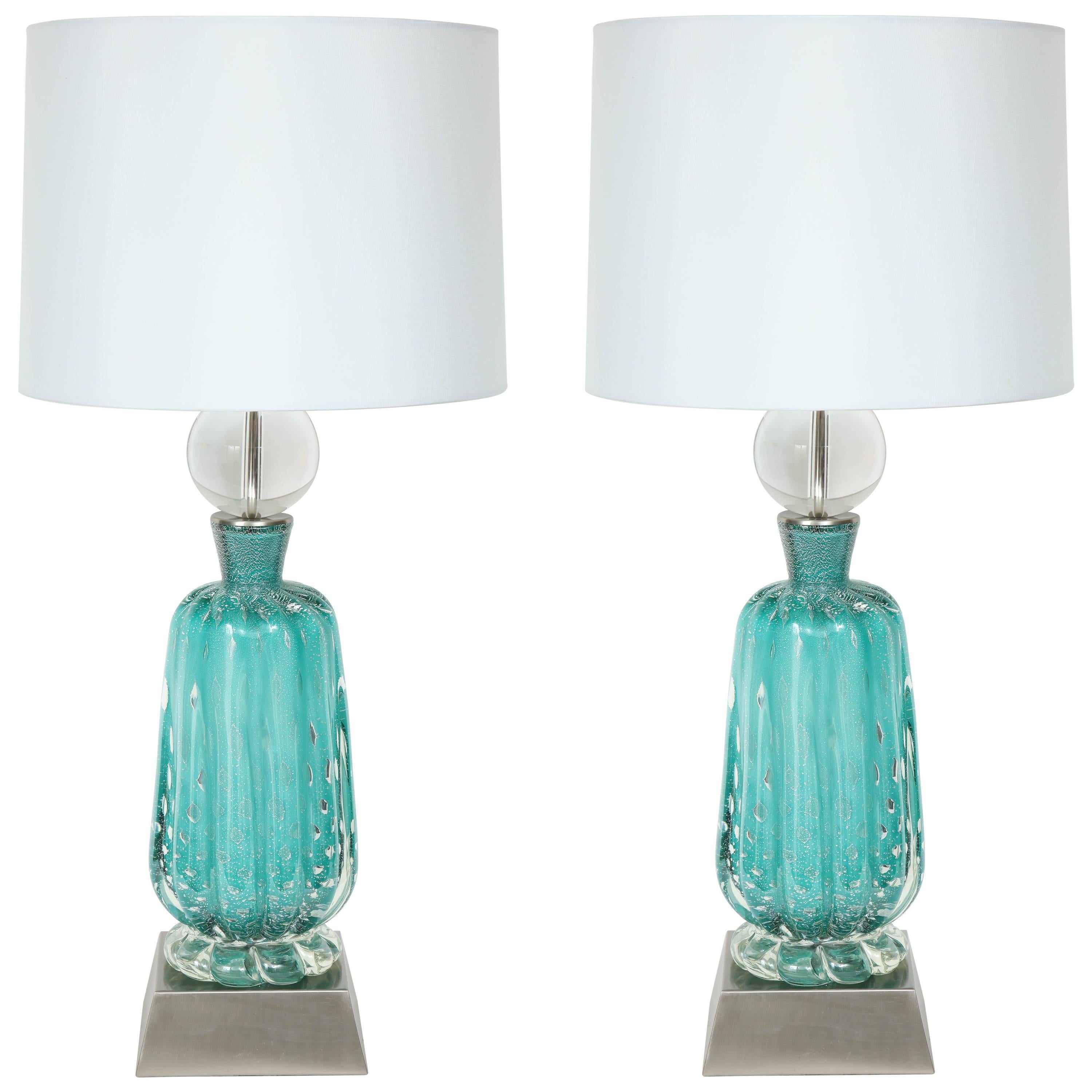 Barovier Turquoise Murano Glass Lamps