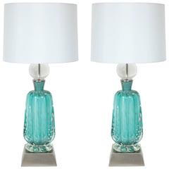 Barovier Turquoise Murano Glass Lamps