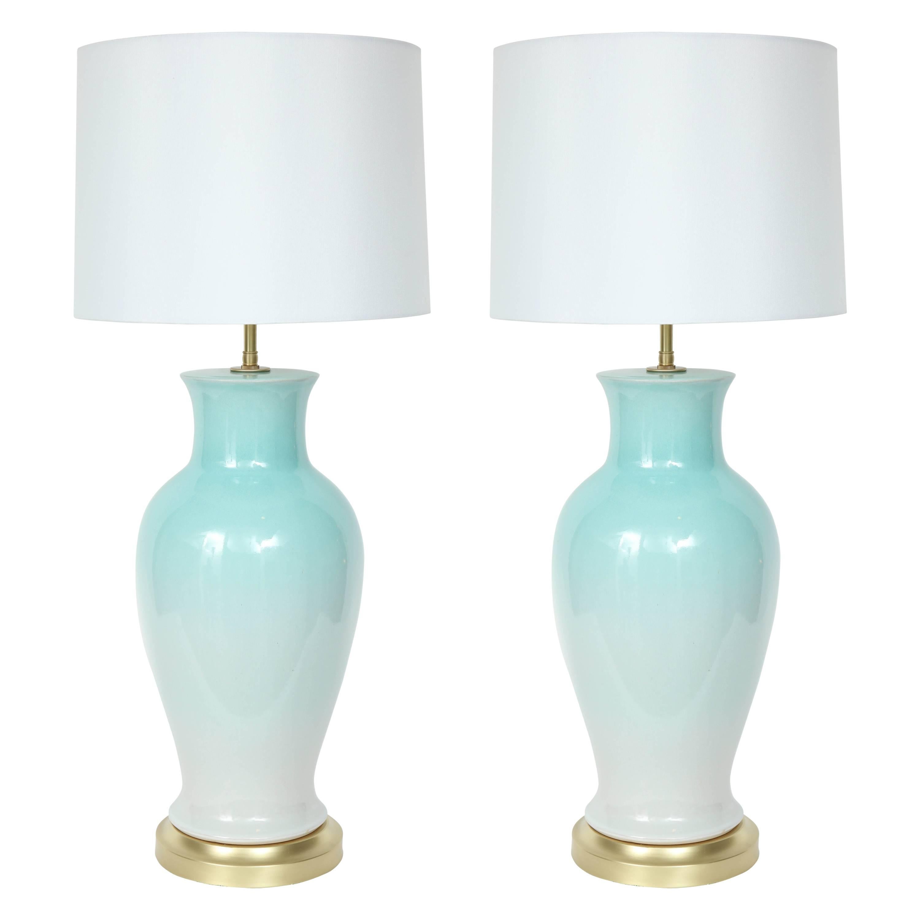 Paul Hanson Spring Green and White Ombre Glazed Lamps