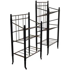 Near Pair of Ebonized Oak & Brass Art Deco Magazine Stand Carts Ernst Rockhausen 12