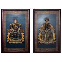 Pair of Chinese Ancestral Portraits of Inlaid Composition 1