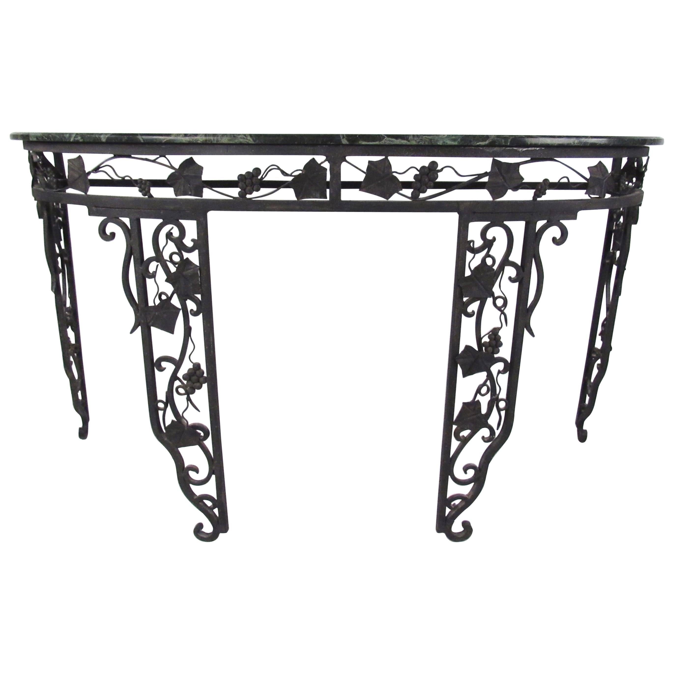 Vintage Iron and Marble Demilune Console Table For Sale