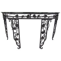 Vintage Iron and Marble Demilune Console Table