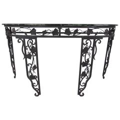 Vintage Iron and Marble Demilune Console Table 12