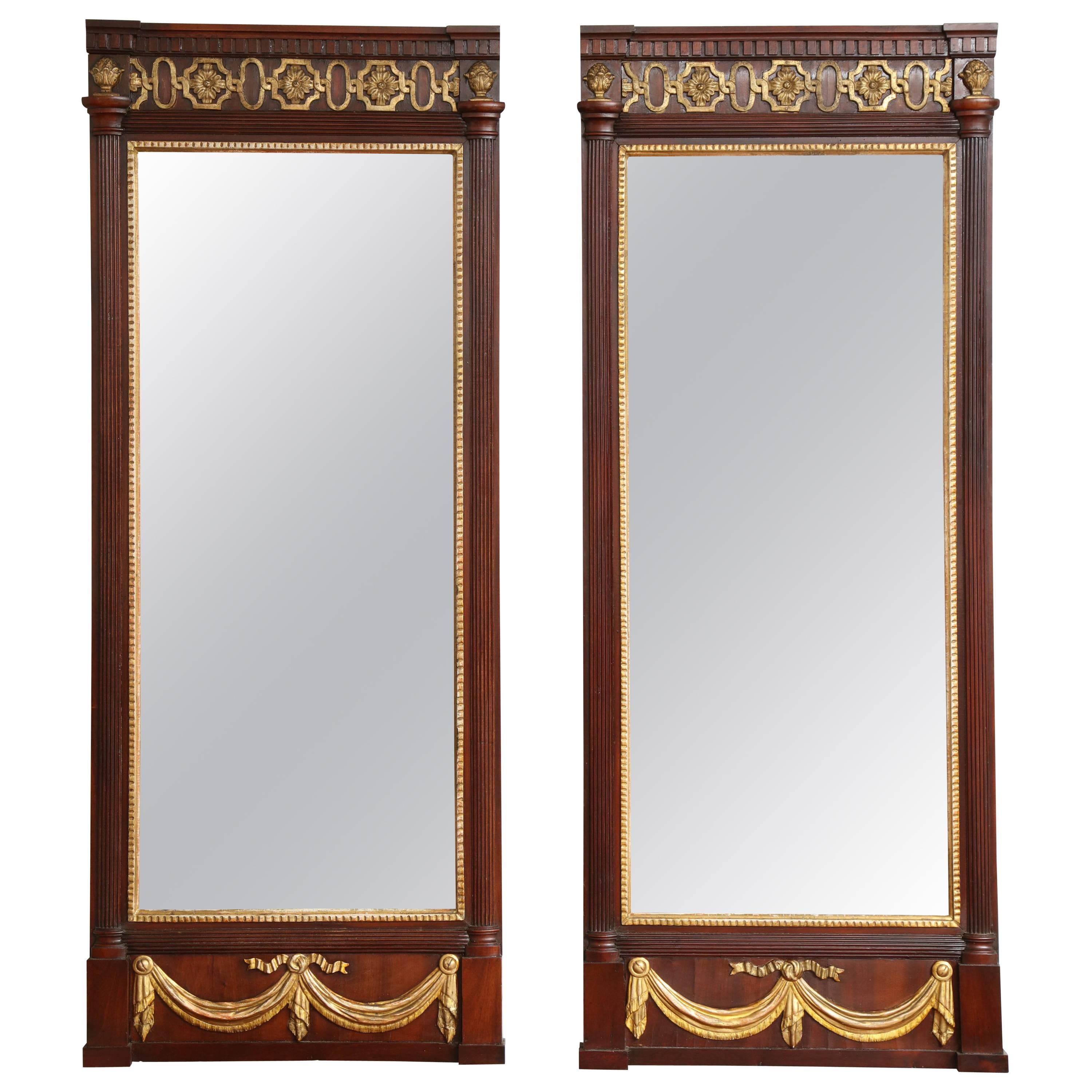 Pair of Danish Louis XVI Mahogany and Parcel-Gilt Mirrors, circa 1790s For Sale