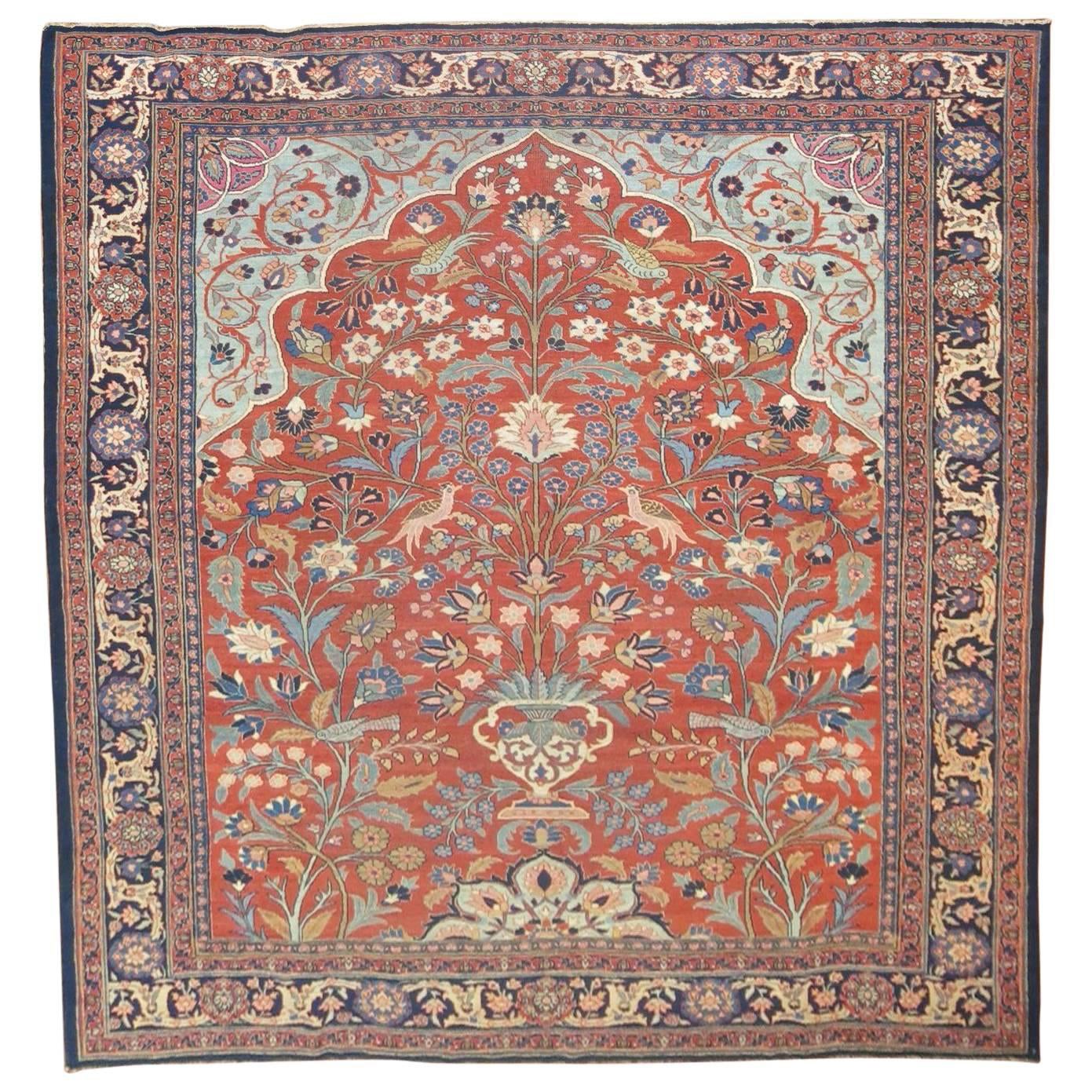 Pictorial Antique Persian Tabriz Carpet For Sale
