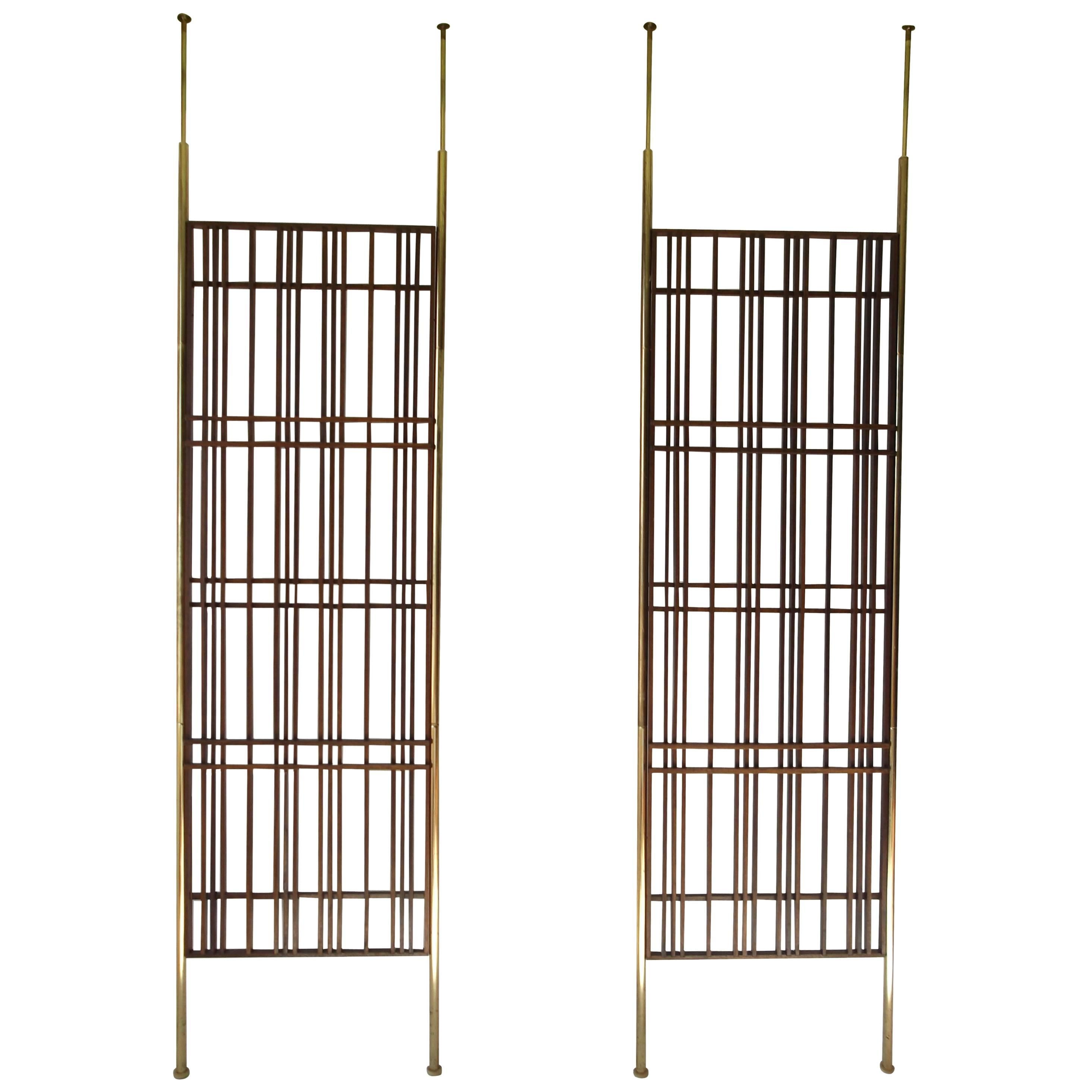 Pair of Fantastic Modernist Mahogany Slat Tension Mount Room Dividers