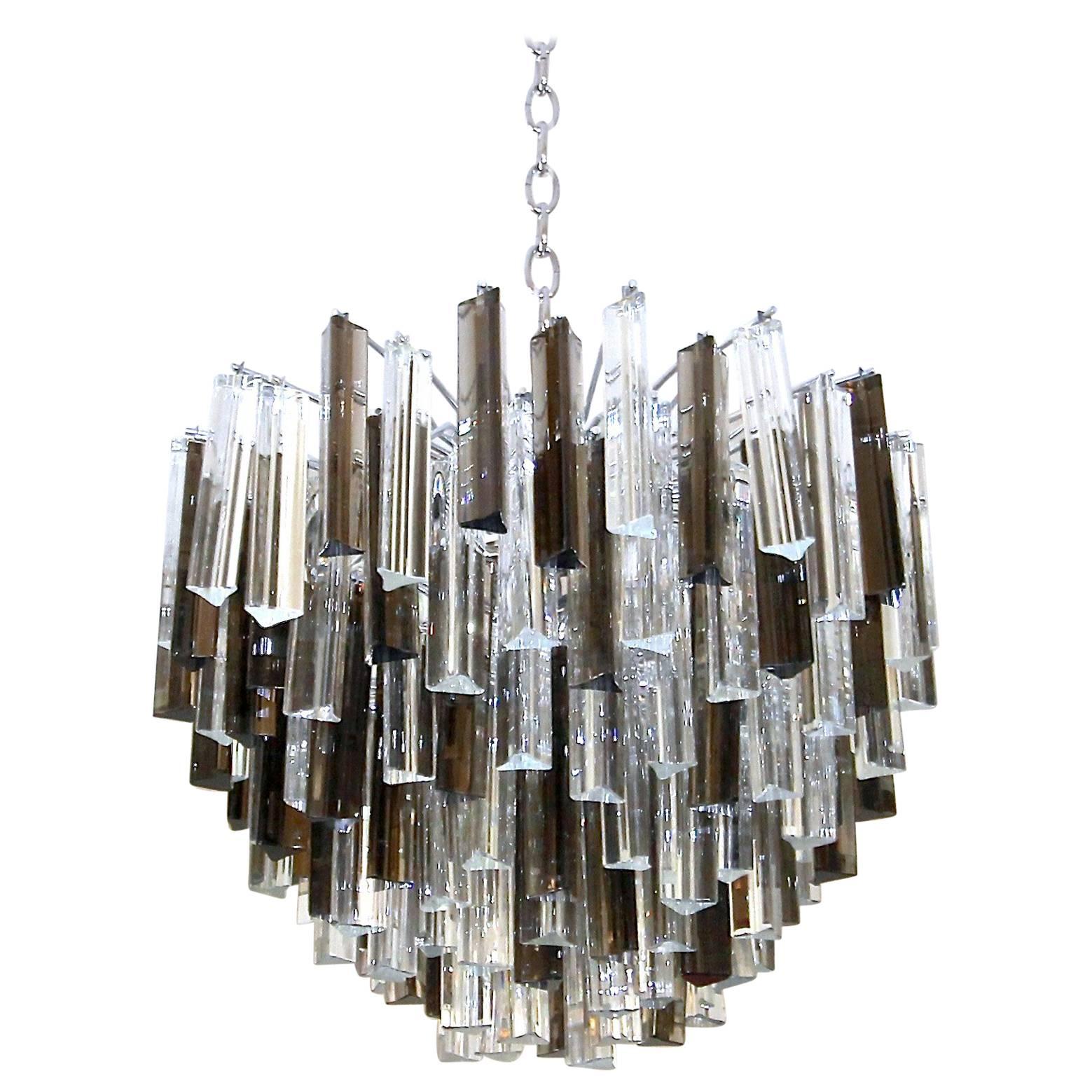 Venini Camer Italian Triedi Clear and Smoked Crystal Prism Chandelier