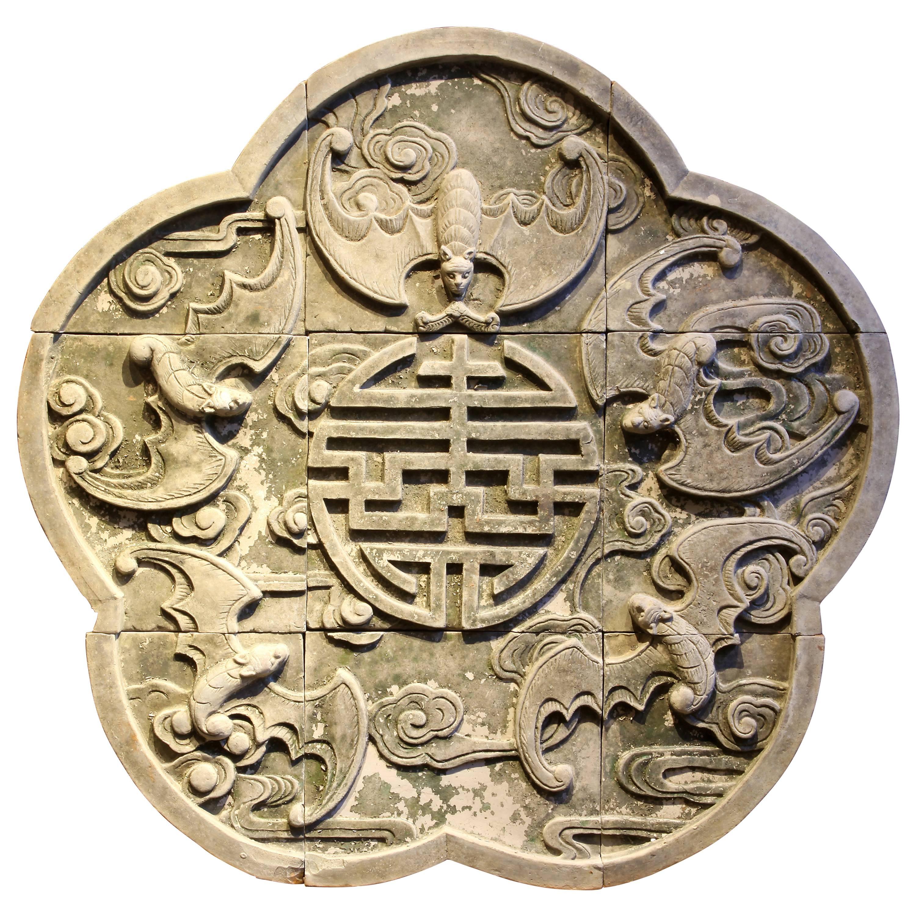 Chinese Terra Cotta Medallion with Five Bats