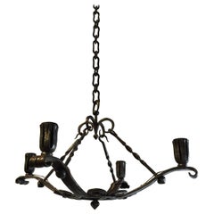 Museum Quality Arts & Crafts Wrought Iron Four-Light Chandelier or Ceiling Lamp