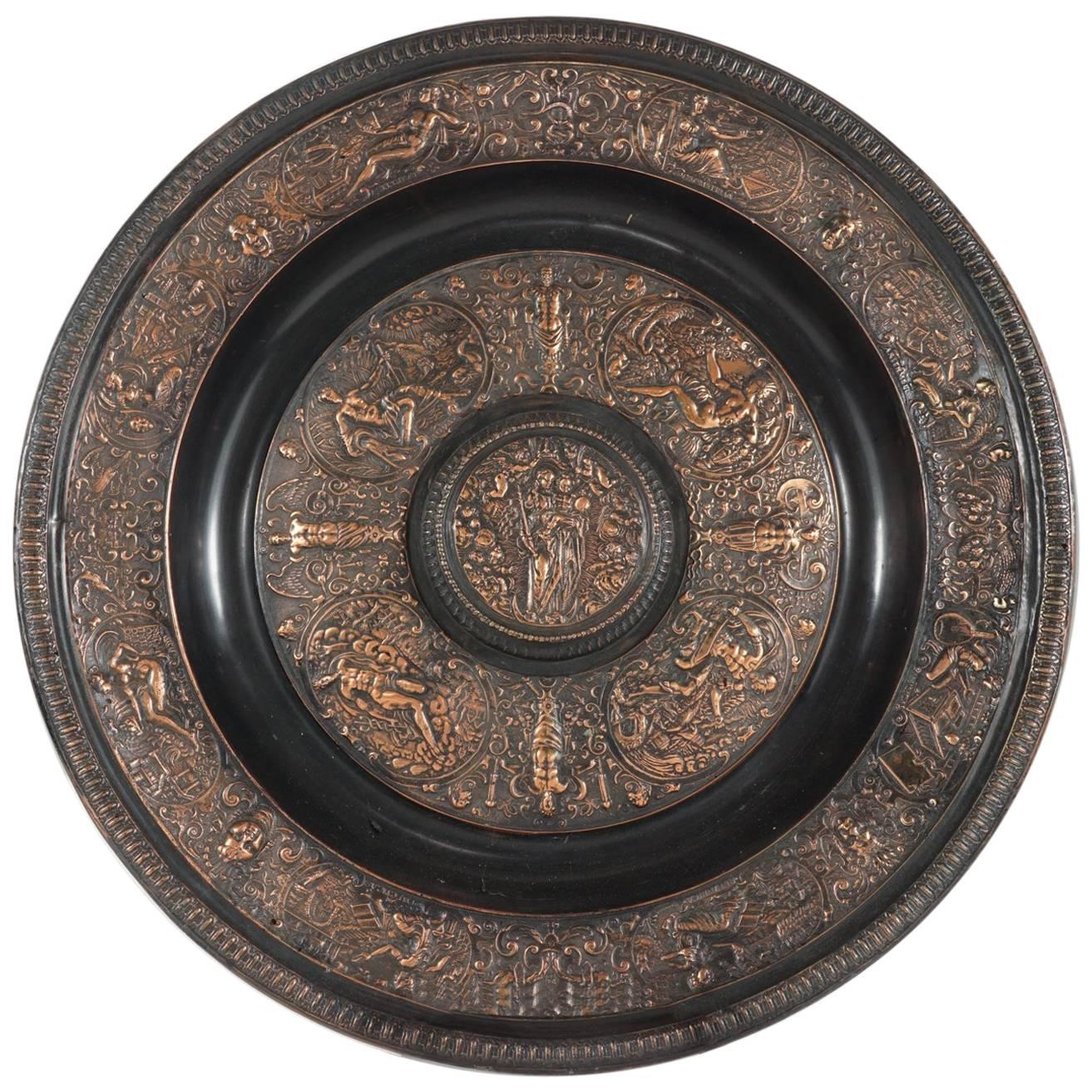 Cast Bronze Copper Flashed Patinated Renaissance Style Charger For Sale