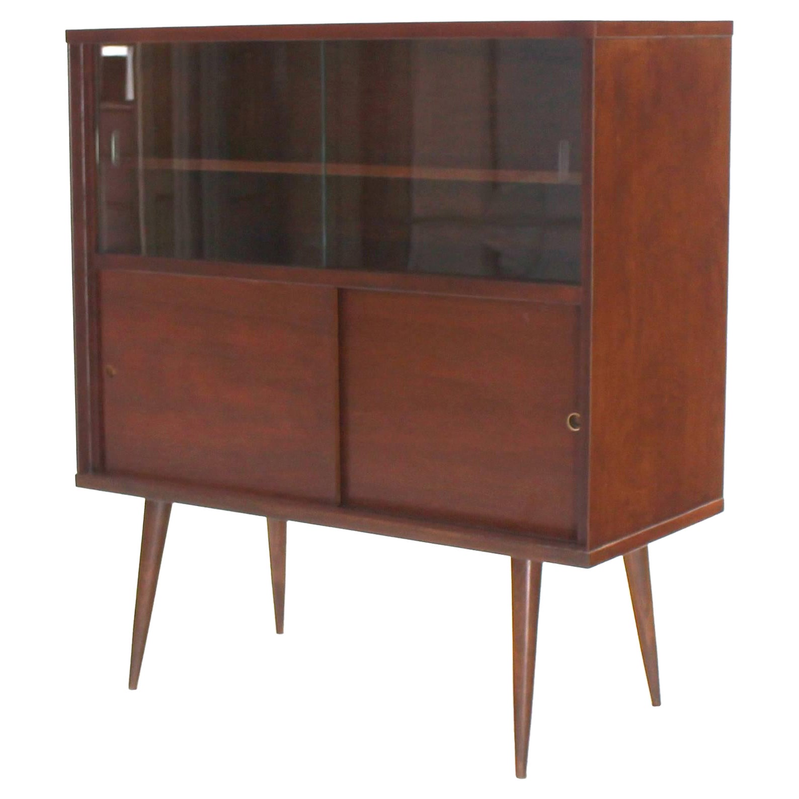 Mid-Century Modern Walnut Cabinet with Sliding Glass Doors For Sale