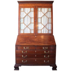 English George III Mahogany Secretary with Satin Wood Inlay