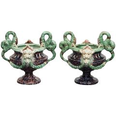 French Majolica Cachepots