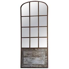 19th Century Arched Architectural Iron Window Mirror