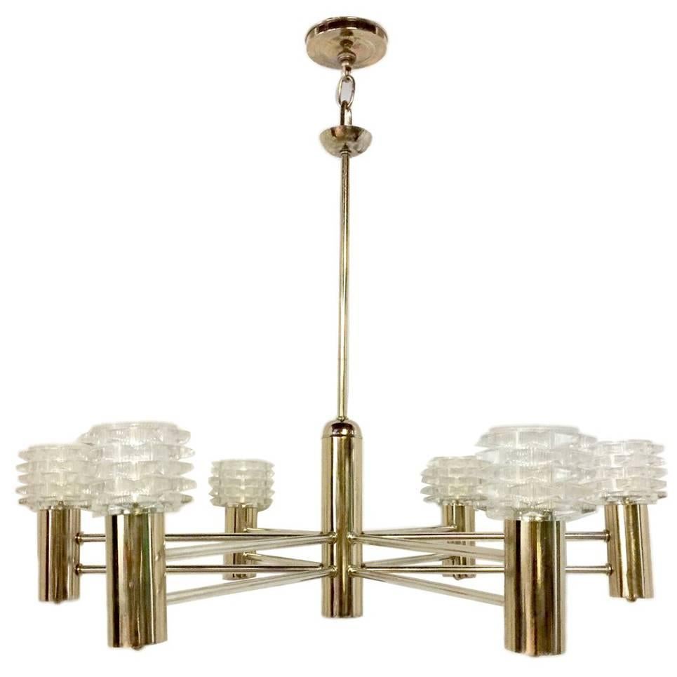 Nickel-Plated Light Fixture with Glass Globes For Sale