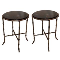 Wonderful French Pair of Bagues Bamboo Bronze Marble Top Jansen End Tables Wonderful French Pair of Bagues Bamboo Bronze Marble Top Jansen End Tables