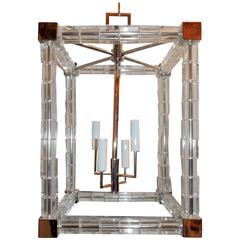 Wonderful Mid-Century Modern Chrome Glass Crystal Block Square Lantern Fixture