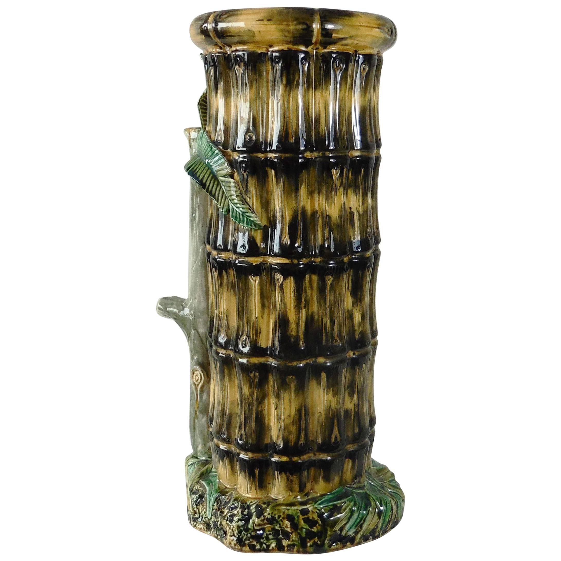 19th Century Majolica Bamboo Umbrella Stand Onnaing