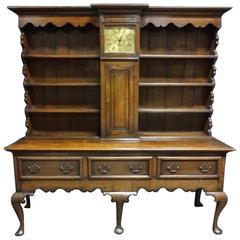 Rare George III Style Oak Dresser Fitted with Grandfather Clock
