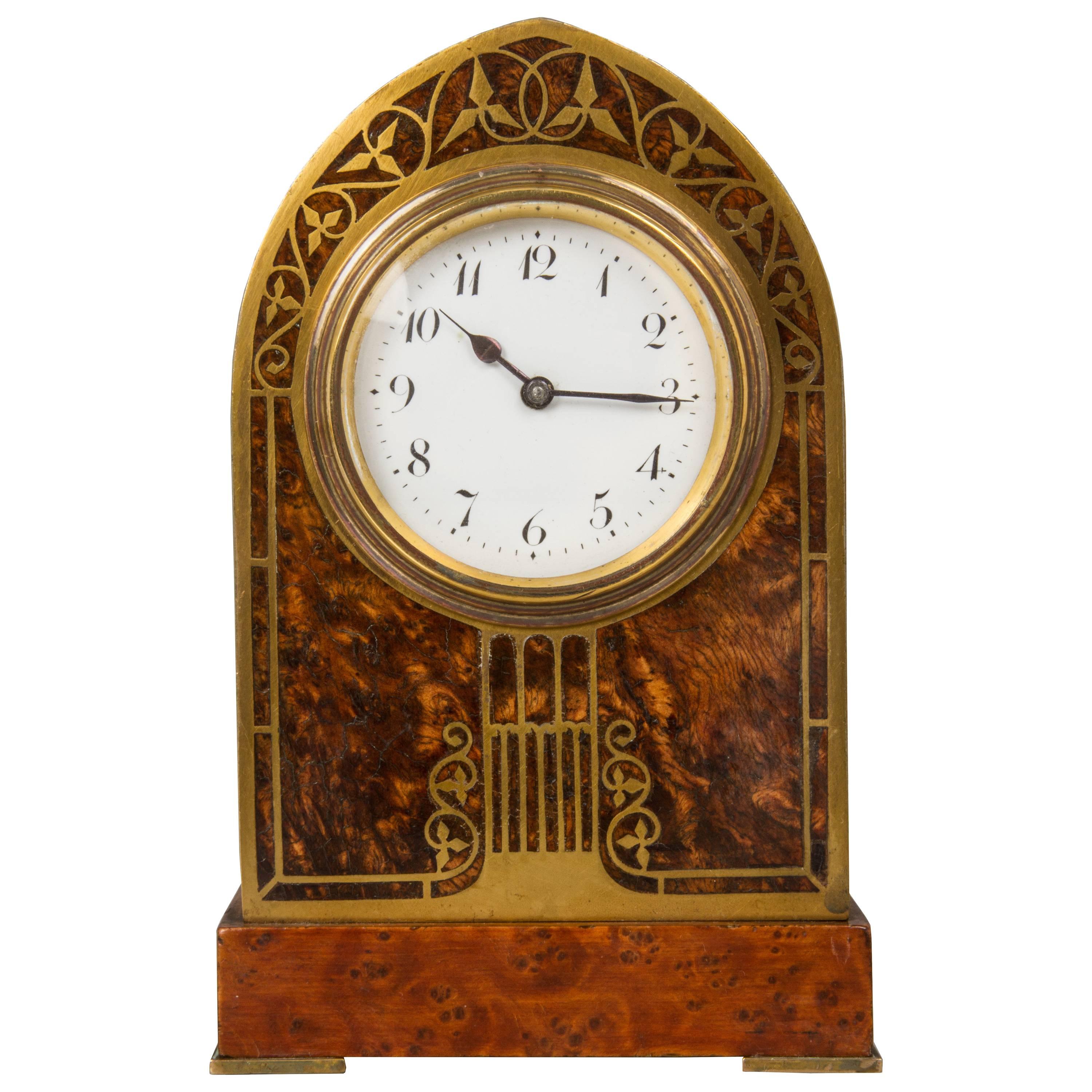Erhard & Sohne Art Nouveau, Jugendstil Inlaid Clock For Sale