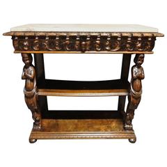 Italian Renaissance C19th  Carved Walnut Console Table, with Marble Top