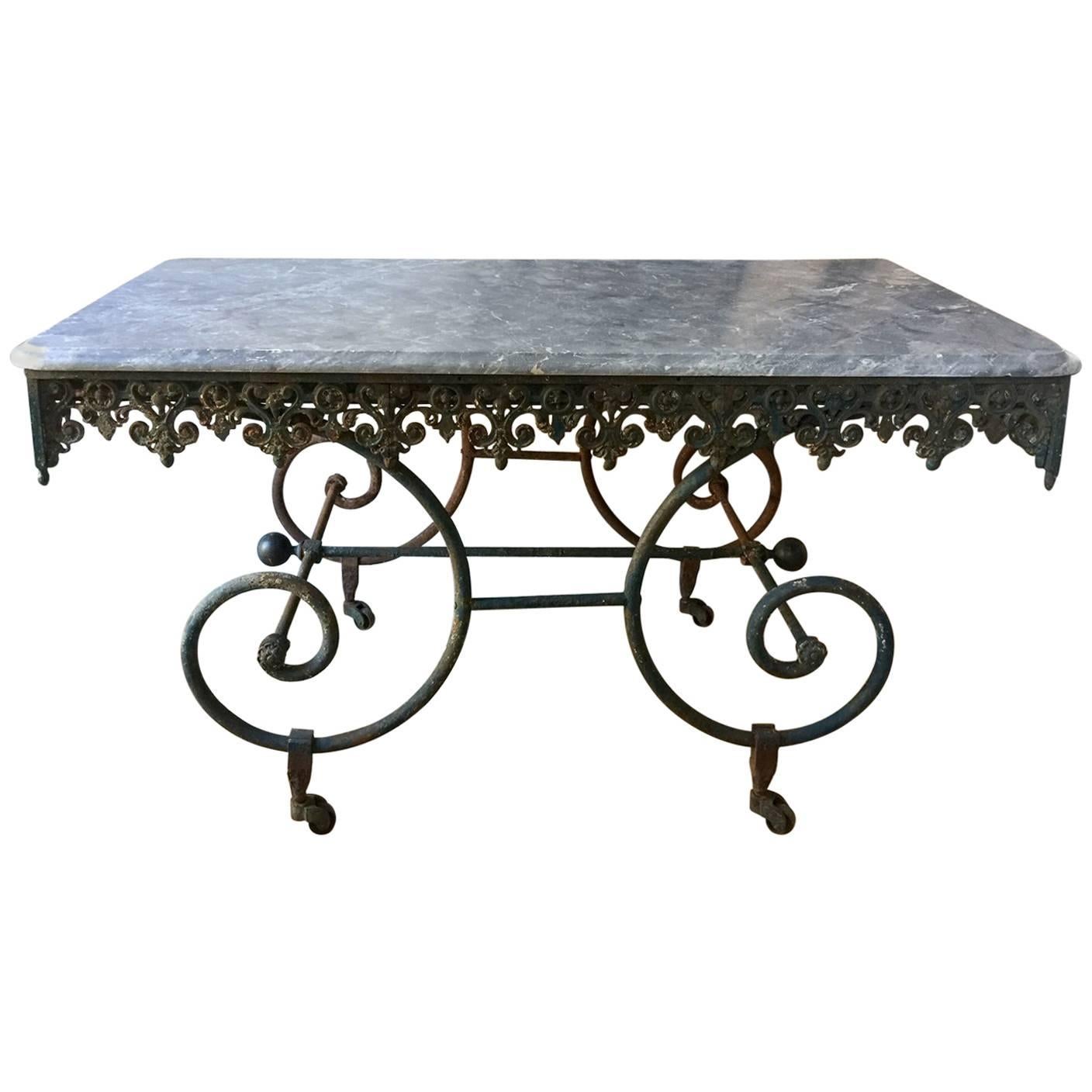 Antique French Black Marble Butchers Display Table