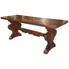 Renaissance Style Carved Walnut Wood Table, Italy, circa 1840