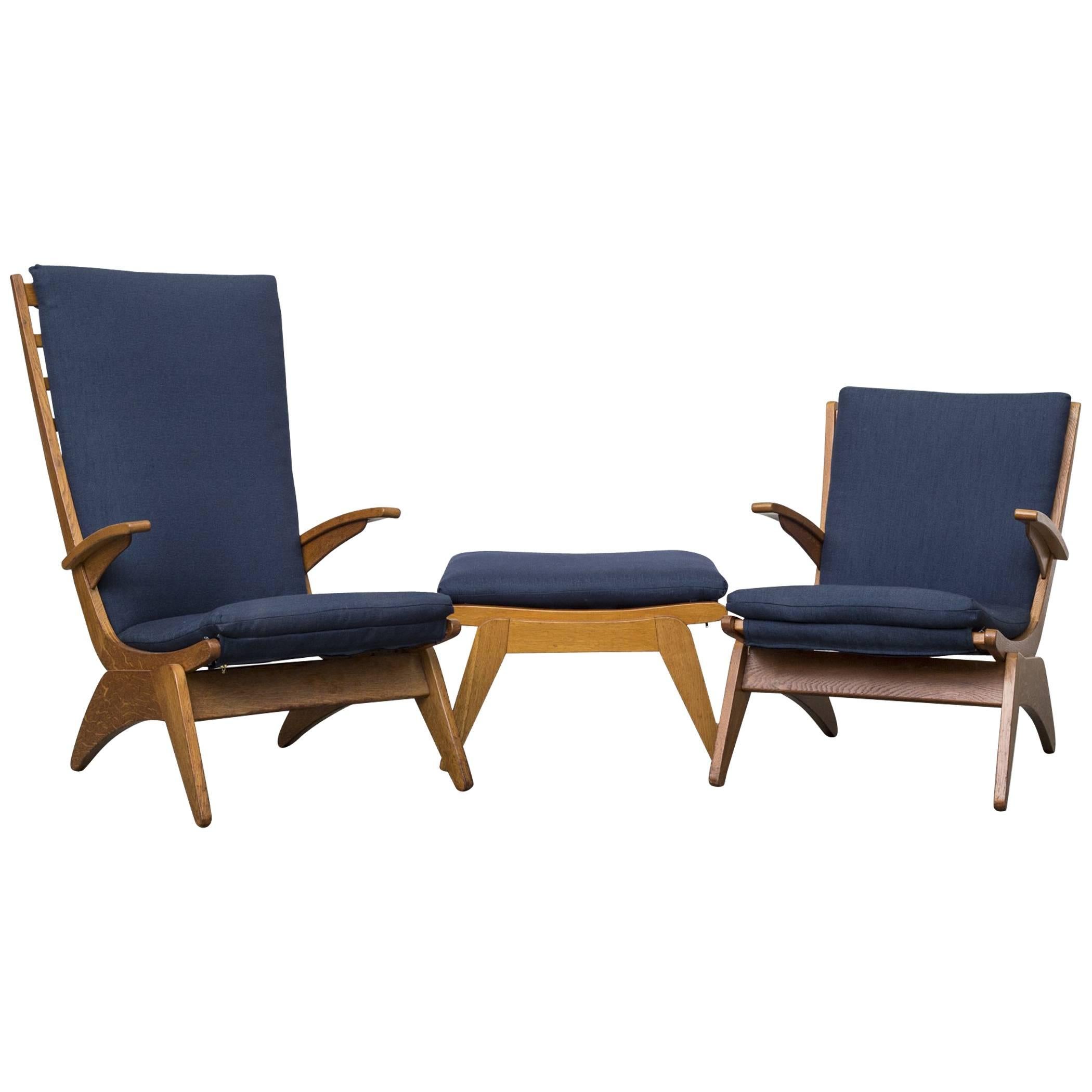 Jan Den Drijver Birch Slat Back His and Hers Lounge Set with Ottoman