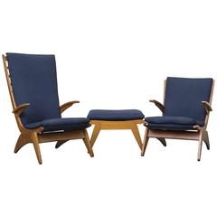 Jan Den Drijver Birch Slat Back His and Hers Lounge Set with Ottoman