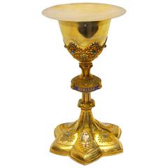 Antique 19th Century French Gilt Silver, Enamel, and Turquoise Chalice and Paten