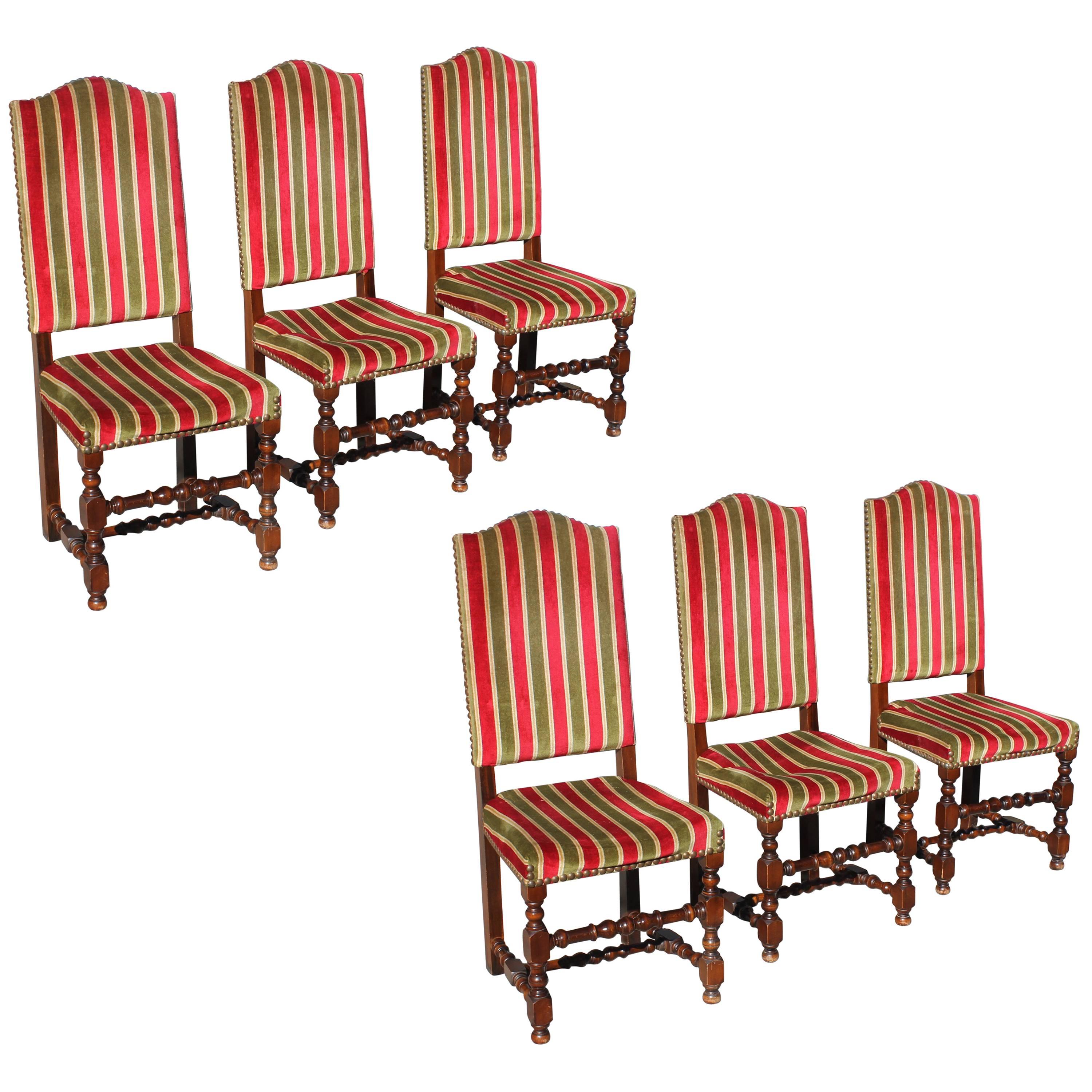 Beautiful Set of Six Louis XIII Style Dining Chairs, Solid Walnut, circa 1880