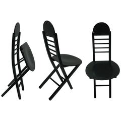 Set of Three Black Lacquer Folding Italian Chairs, 1970s 5