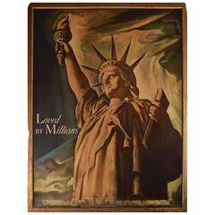 Vintage Statue of Liberty Tin Litho Schlitz Beer Advertising, 1941