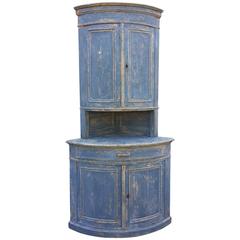 Swedish Blue Bow Front Corner Cupboard, circa 1890 3
