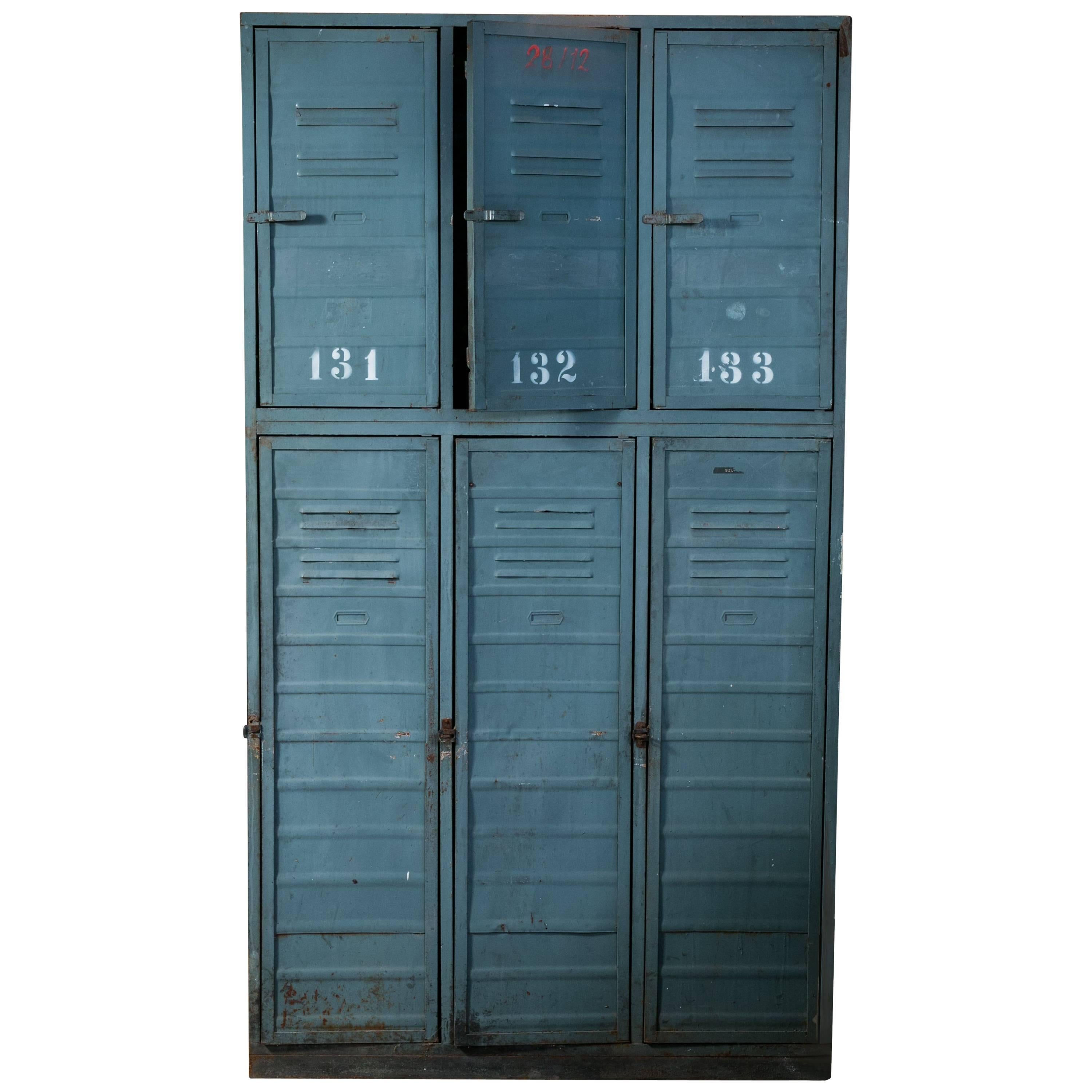 Two-Tier Blue Gray Industrial Locker from Holland, circa 1950