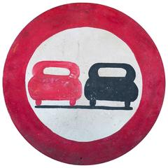 Graphic Hand-Painted Red and Black Road Safety Sign from France, circa 1930