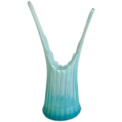 Vintage American Ribbed Opalescent Sky Blue Slag Glass Vase