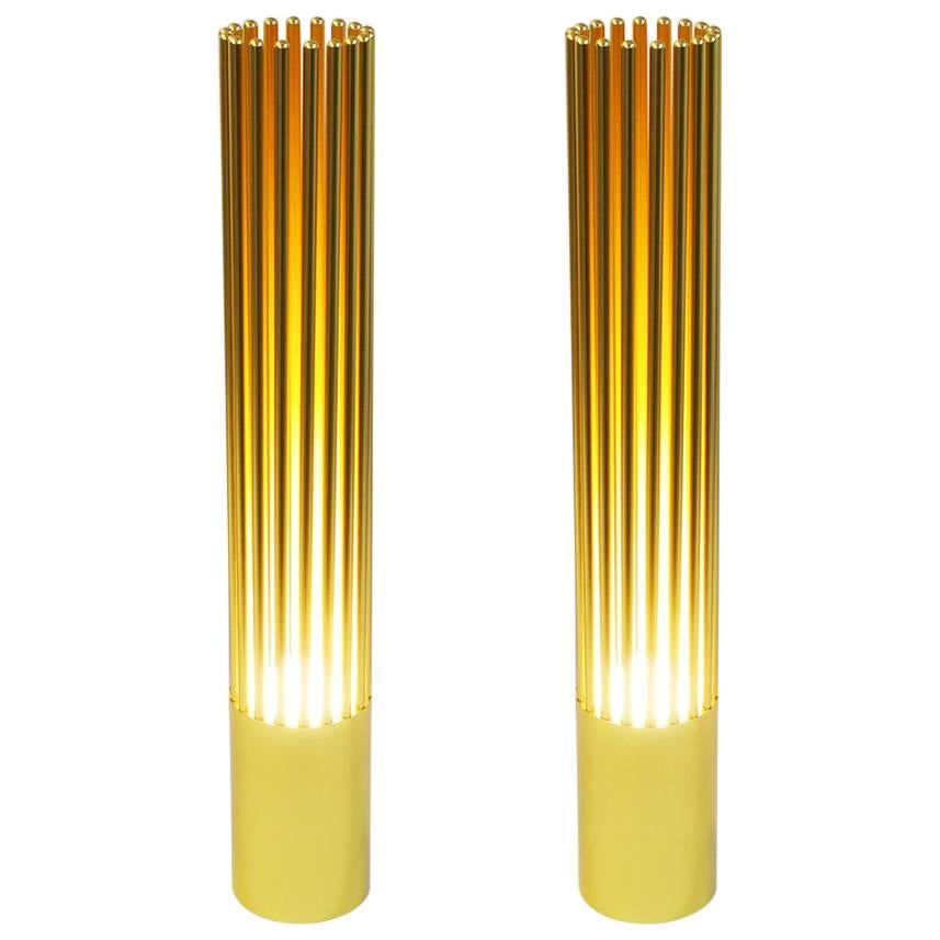 Pair of European Modern Art Deco Inspired Large Gold Table Lamps For Sale