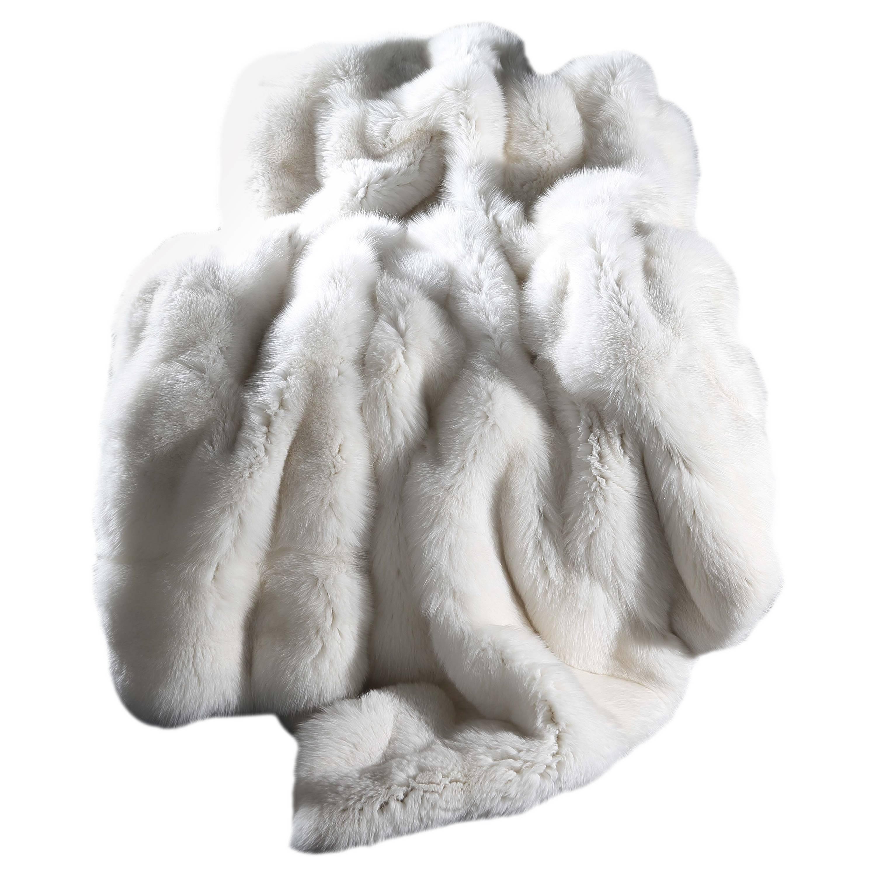 Natural White Fox Fur Throw For Sale
