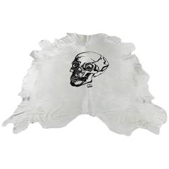 Skull Printed Cowhide Rug, Natural White Cowhide Printed in Black